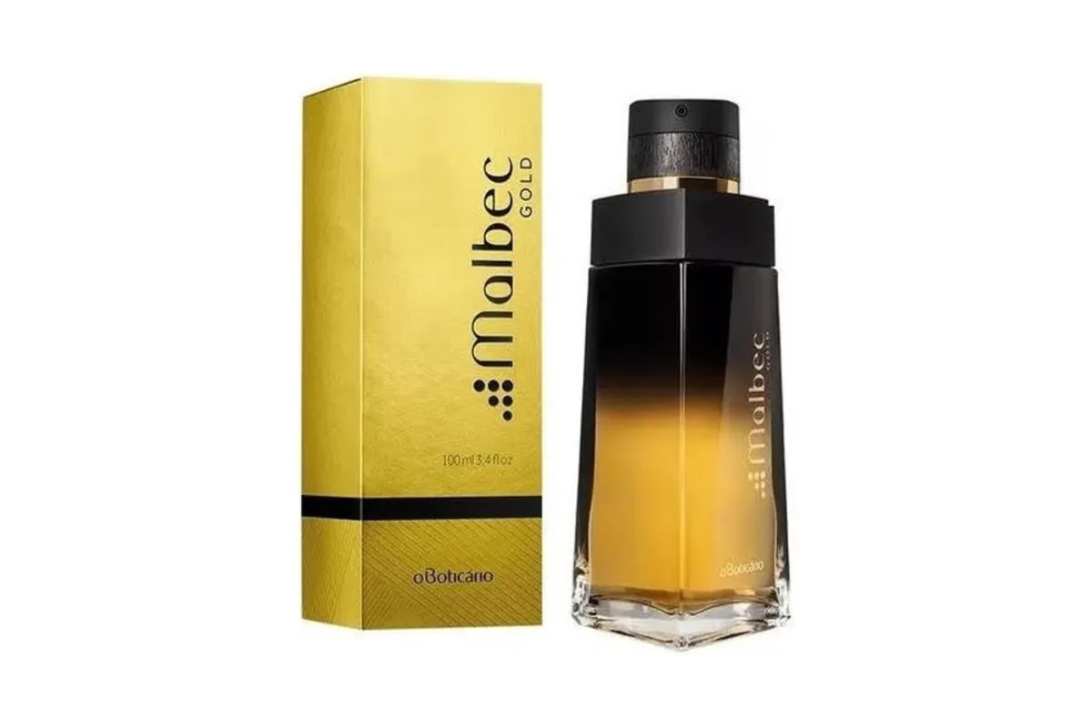 frasco e caixa do perfume malbec gold o boticário
