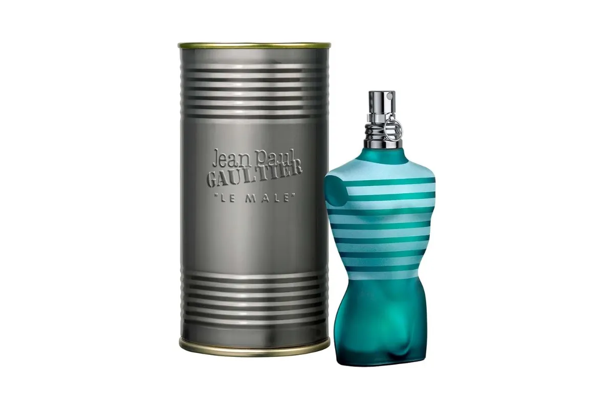frasco e embalagem em lata do perfume jean paul gaultier le male eau de toilette